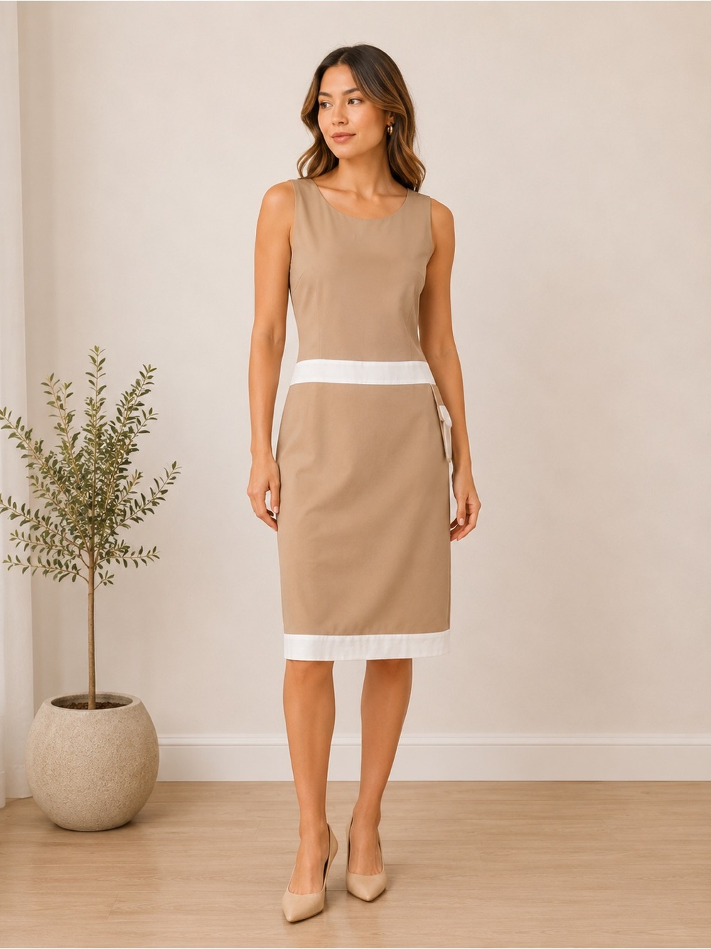Metrostyle Beige Sleeveless Sheath Dress Size 16